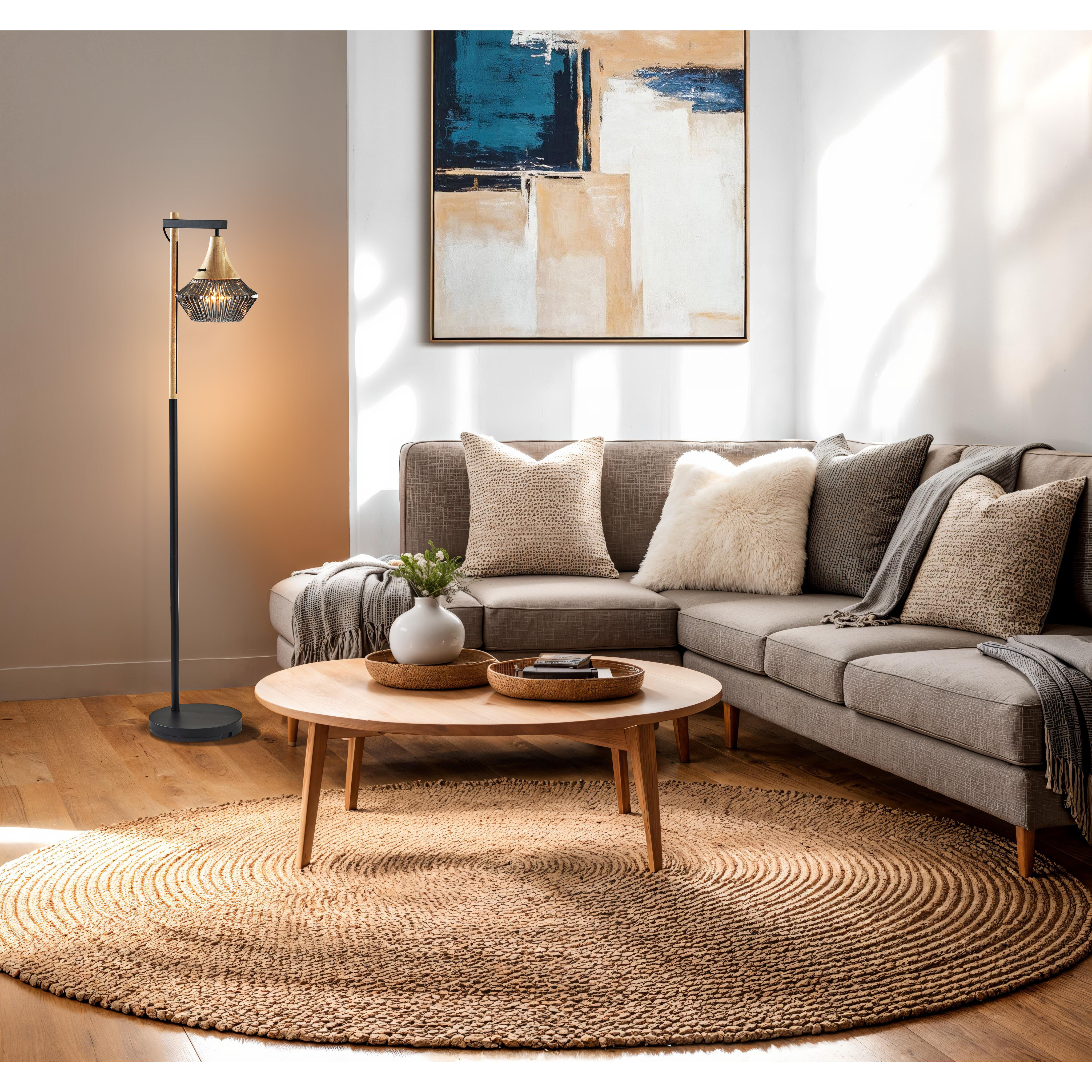 Elsie 60 inch 60.00 watt Black / Natural Wood Floor Lamp Portable Light